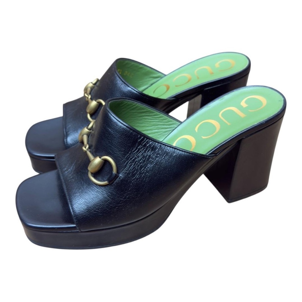 GUCCI women size 7.5 38.5 Houdan black Leather Mules
